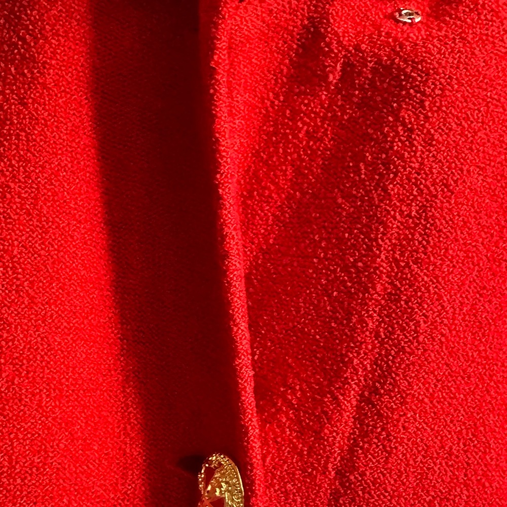 St. John Collection Red Knit Long Coat Gold Buttons Size 12 - Picture 12 of 12